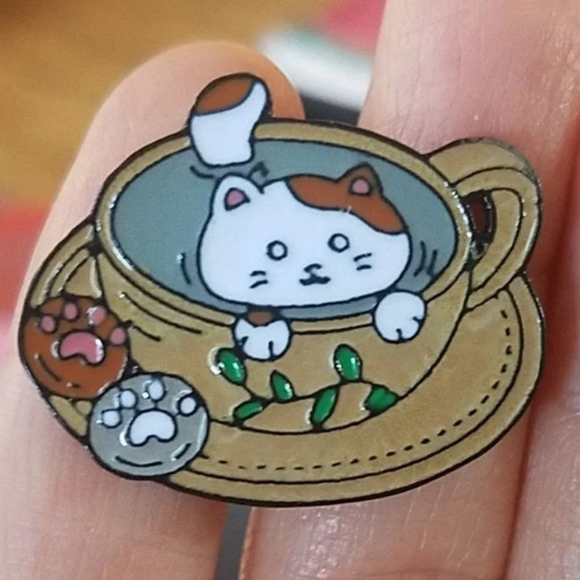 *2 for $13* Tea Time Kitty Cat Tea Cup Pin - Picture 2 of 4